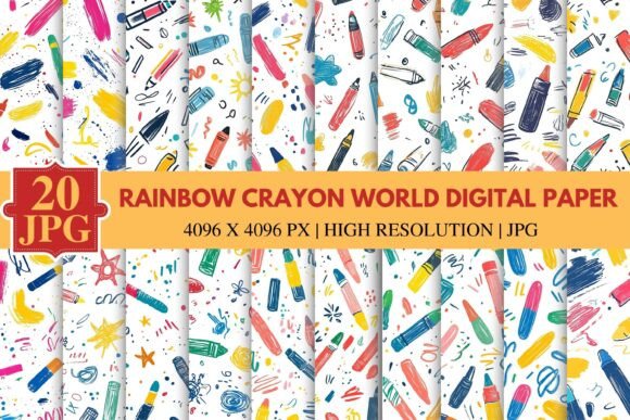 Add Playful Energy with Rainbow Crayon World Digital Paper