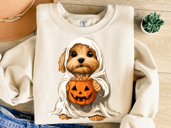 Adorable Spooky Vibes: Halloween Ghost Puppy Sublimation PNG