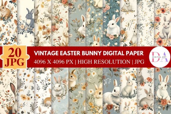 Charming Vintage Easter Bunny Digital Paper for Your Projects