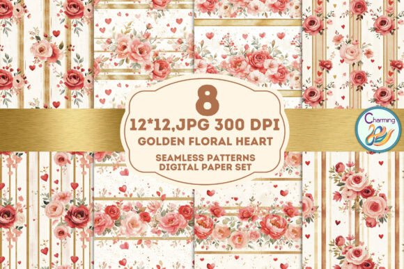 Golden Floral Heart: A Seamless Pattern for Radiant Designs
