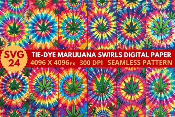 Infuse Your Projects with Psychedelic Flair: Tie Dye Marijuana Swirls Digital Paper