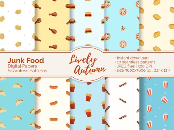 Junk Food Digital Seamless Patterns: A Feast for Your Designs