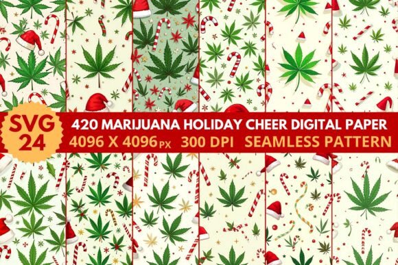 Marijuana Holiday Cheer Digital Paper: Festive Design Assets