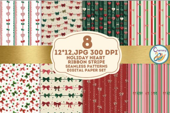 Seamless Paper: Heart Ribbon Stripe for Festive Design