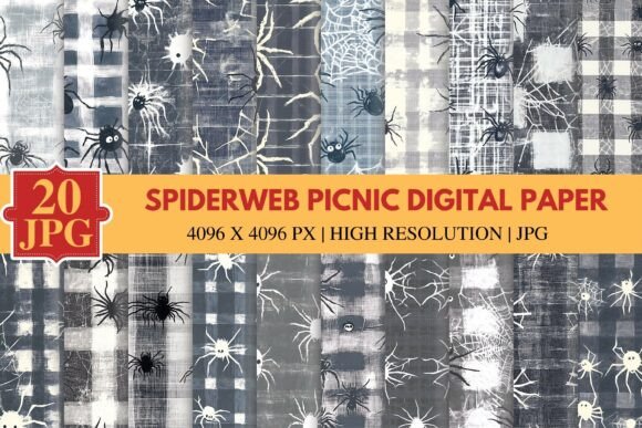Spiderweb Picnic Digital Paper: A Spooky-Cute Pattern